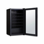 Newair 34 Bottle Shadow Series Wine Fridge – 18.7" Black - Front Left View Studio Image - Empty - Opened