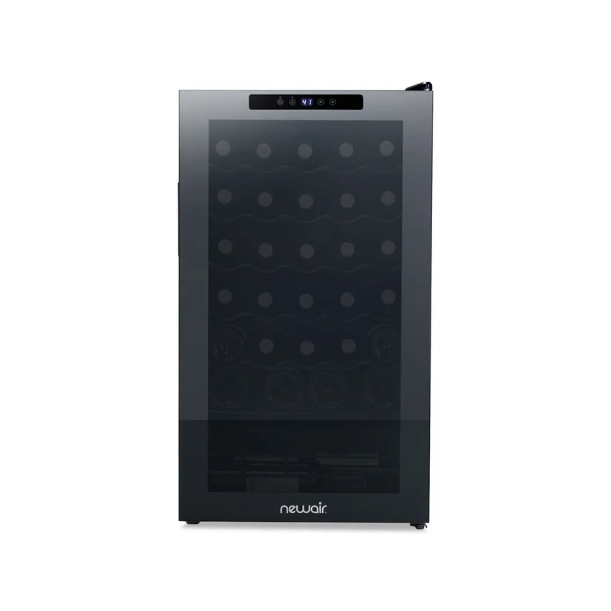 Newair 34 Bottle Shadow Series Wine Fridge – 18.7" Black - Front View Studio Image - Closed