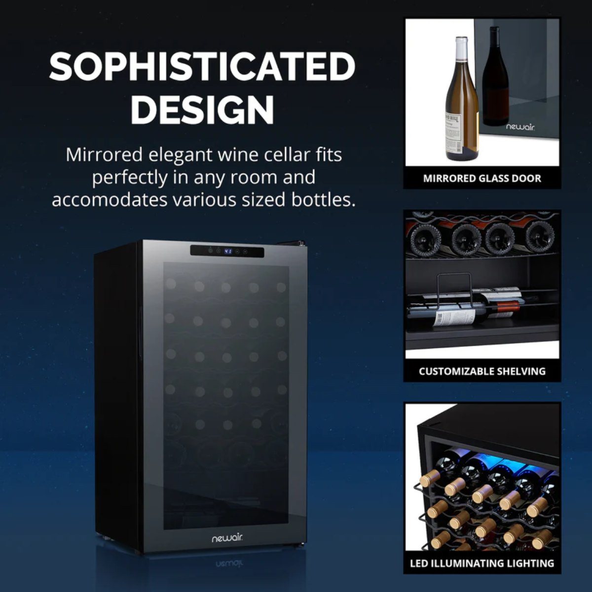 Newair 34 Bottle Shadow Series Wine Fridge – 18.7" Black - Sophisticated Design