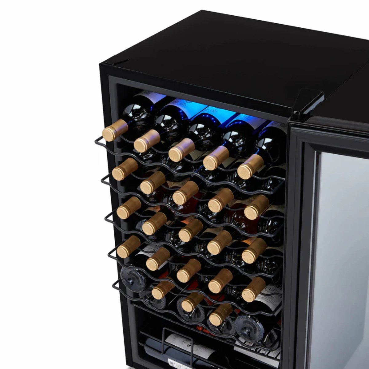 Newair 34 Bottle Shadow Series Wine Fridge – 18.7" Black - Top View of the Fridge with wines