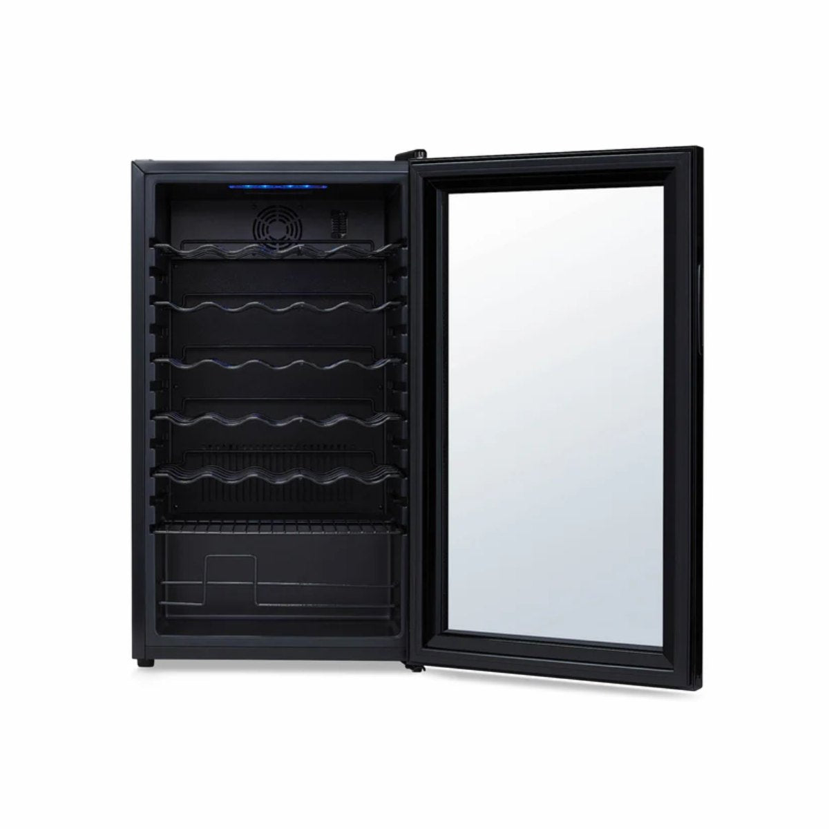 Newair 34 Bottle Shadow Series Wine Fridge – 18.7" Black - View Studio Image - Empty - Opened
