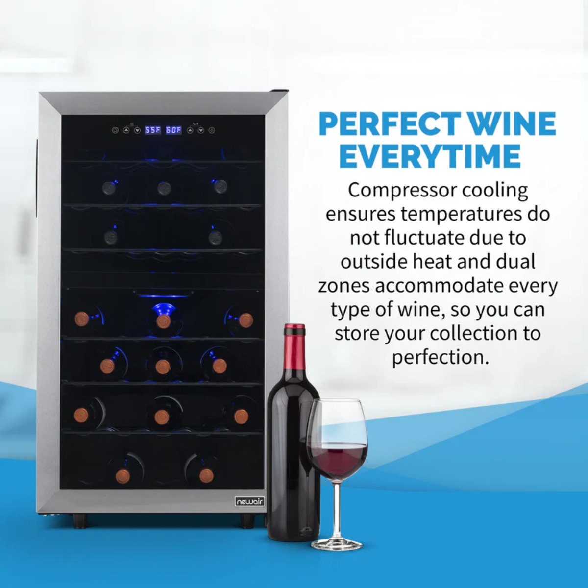 Newair 43 Bottle Dual Zone Wine Fridge – 18.9" Stainless Steel - Enjoy Perfect Wine Everytime