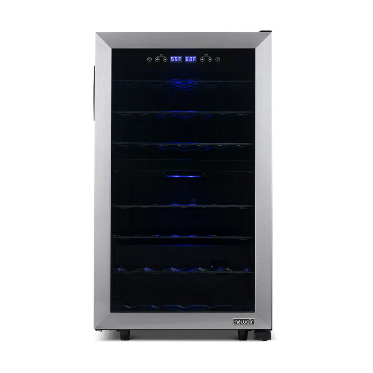 Newair 43 Bottle Dual Zone Wine Fridge – 18.9" Stainless Steel - Front View - Empty - Close Door