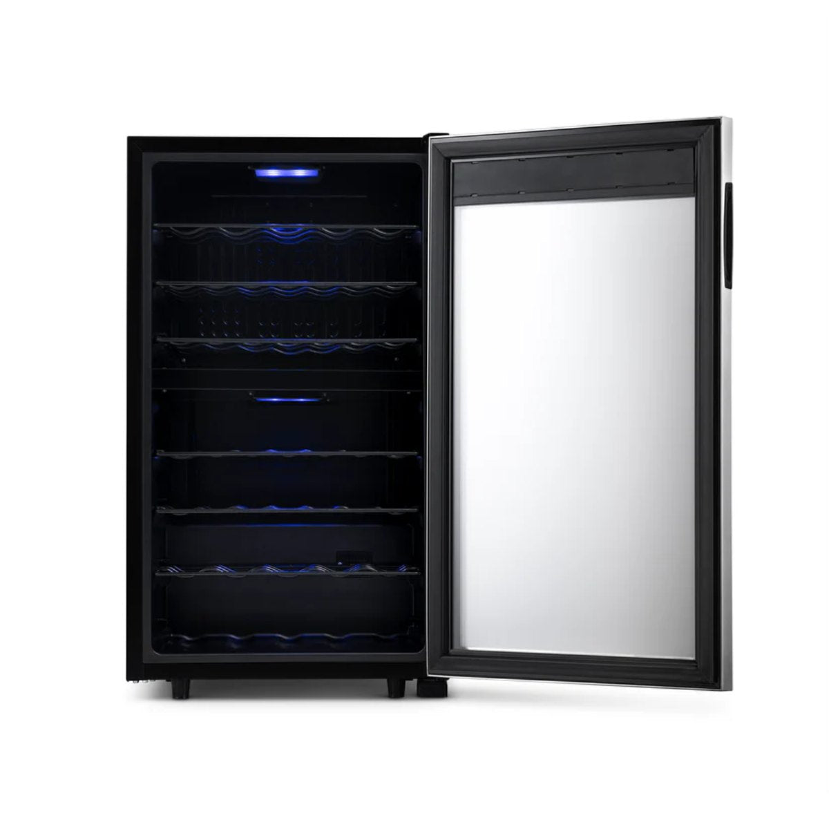 Newair 43 Bottle Dual Zone Wine Fridge – 18.9" Stainless Steel - Front View - Empty - Open Door