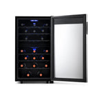 Newair 43 Bottle Dual Zone Wine Fridge – 18.9" Stainless Steel - Front View - Loaded - Open Door