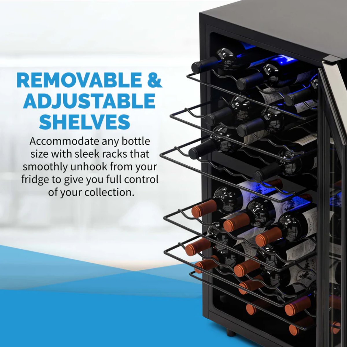 Newair 43 Bottle Dual Zone Wine Fridge – 18.9" Stainless Steel - Removable and Adjustable Shelved