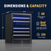 Newair 46 Bottle Dual Zone Wine Cooler – 23.5" Black Stainless Steel - Dimensions and Capacity Shown