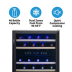 Newair 46 Bottle Dual Zone Wine Cooler – 23.5" Black Stainless Steel - Features of the Fridge Shown