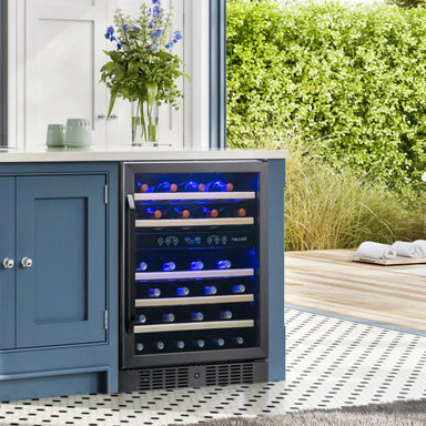 Newair 46 Bottle Dual Zone Wine Cooler – 23.5" Black Stainless Steel - Fridge in kitchen setup