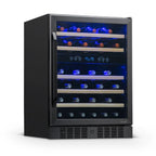 Newair 46 Bottle Dual Zone Wine Cooler – 23.5" Black Stainless Steel - Front Left View - Loaded Fridge - Closed Door