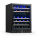 Newair 46 Bottle Dual Zone Wine Cooler – 23.5" Black Stainless Steel - Front Left View - Loaded Fridge - Closed Door