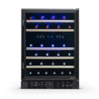 Newair 46 Bottle Dual Zone Wine Cooler – 23.5" Black Stainless Steel - Front View - Loaded Fridge - Closed Door