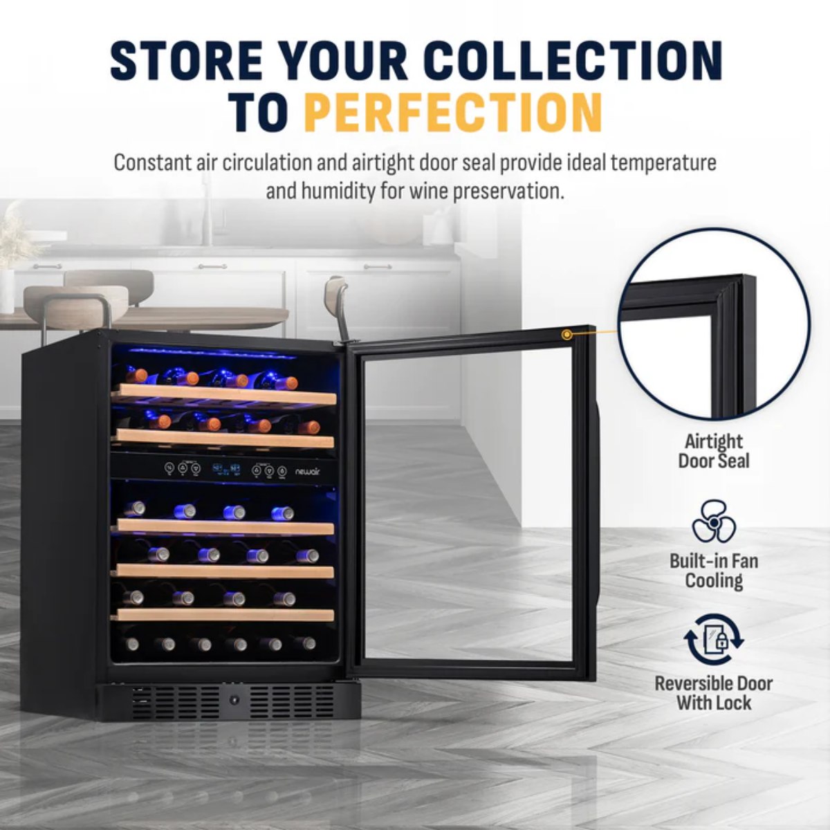 Newair 46 Bottle Dual Zone Wine Cooler – 23.5" Black Stainless Steel - Store your Collection to Perfection