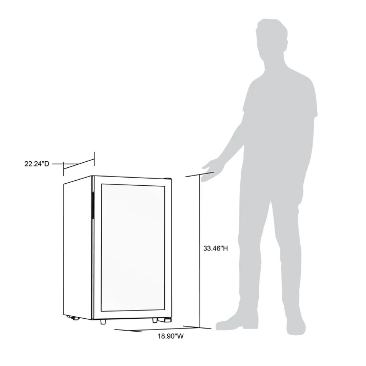 Newair 50 Bottle Freestanding Wine Fridge – 18.9" Stainless Steel - Dimensions of the Fridge with Comparison shown