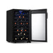 Newair 50 Bottle Freestanding Wine Fridge – 18.9" Stainless Steel - Front Left View - Loaded Shelves - Open Door