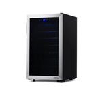 Newair 50 Bottle Freestanding Wine Fridge – 18.9" Stainless Steel - Front Right View - Empty Shelves - Closed Door