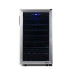 Newair 50 Bottle Freestanding Wine Fridge – 18.9" Stainless Steel - Front View - Empty Shelves - Closed Door