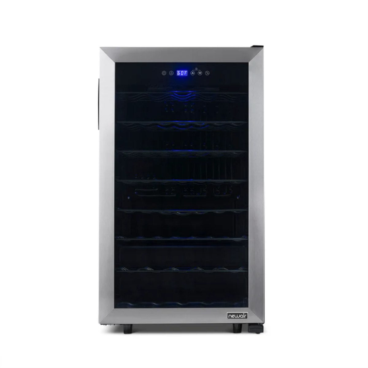Newair 50 Bottle Freestanding Wine Fridge – 18.9" Stainless Steel - Front View - Empty Shelves - Closed Door