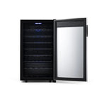 Newair 50 Bottle Freestanding Wine Fridge – 18.9" Stainless Steel - Front View - Empty Shelves - Open Door
