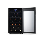 Newair 50 Bottle Freestanding Wine Fridge – 18.9" Stainless Steel - Front View - Loaded Shelves - Open Door