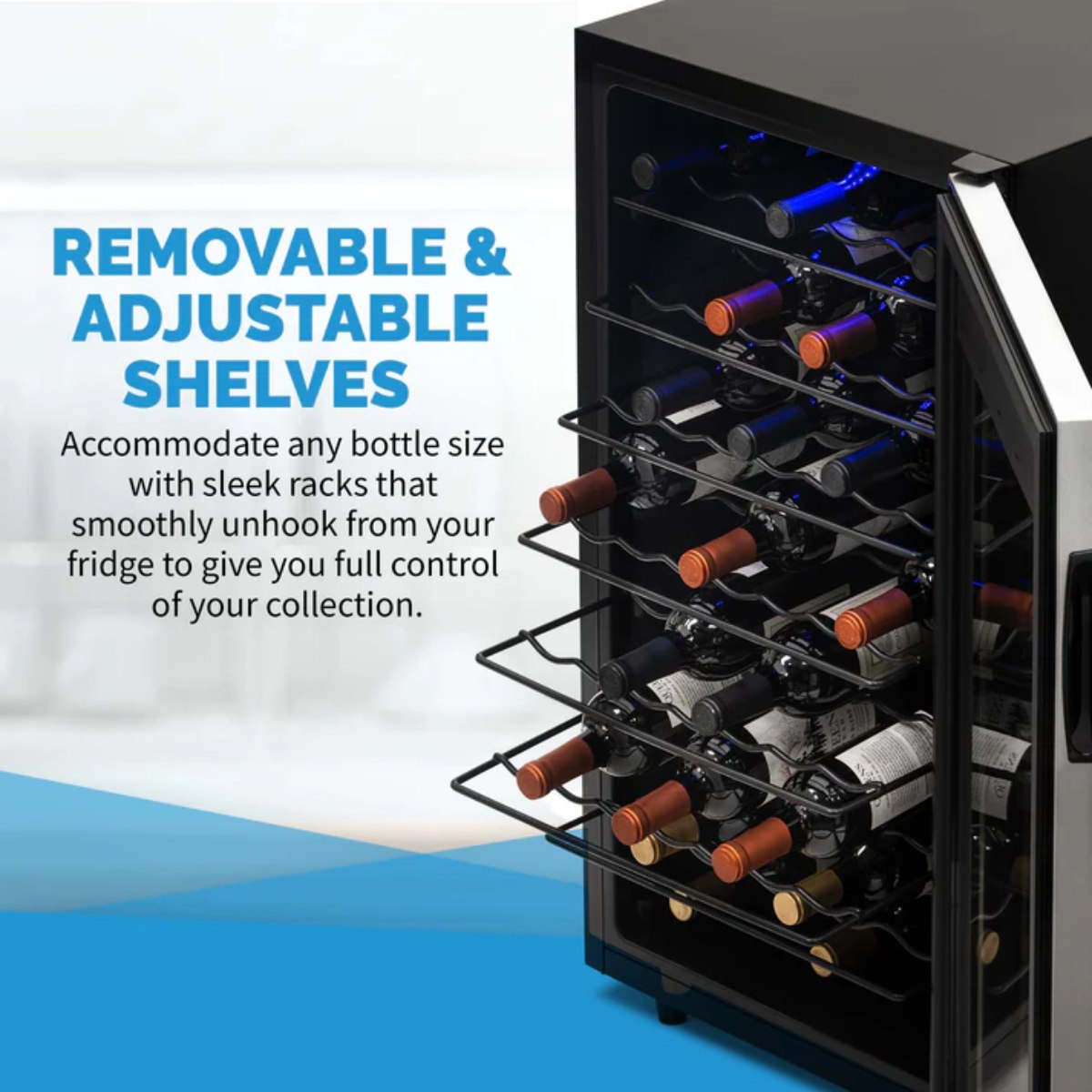 Newair 50 Bottle Freestanding Wine Fridge – 18.9" Stainless Steel - Removable and Adjustable Shelves
