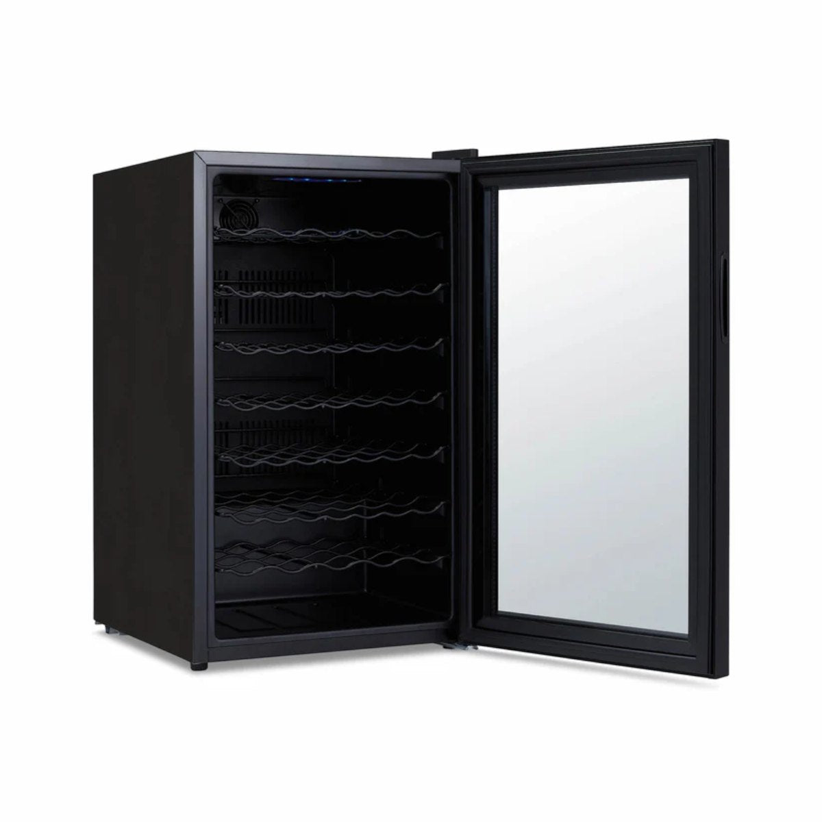 Newair 51 Bottle Shadow Series Wine Fridge – 19.5" Black - Front Left View Studio Image - Empty - Opened