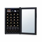 Newair 51 Bottle Shadow Series Wine Fridge – 19.5" Black - Front View Studio Image - Loaded - Opened