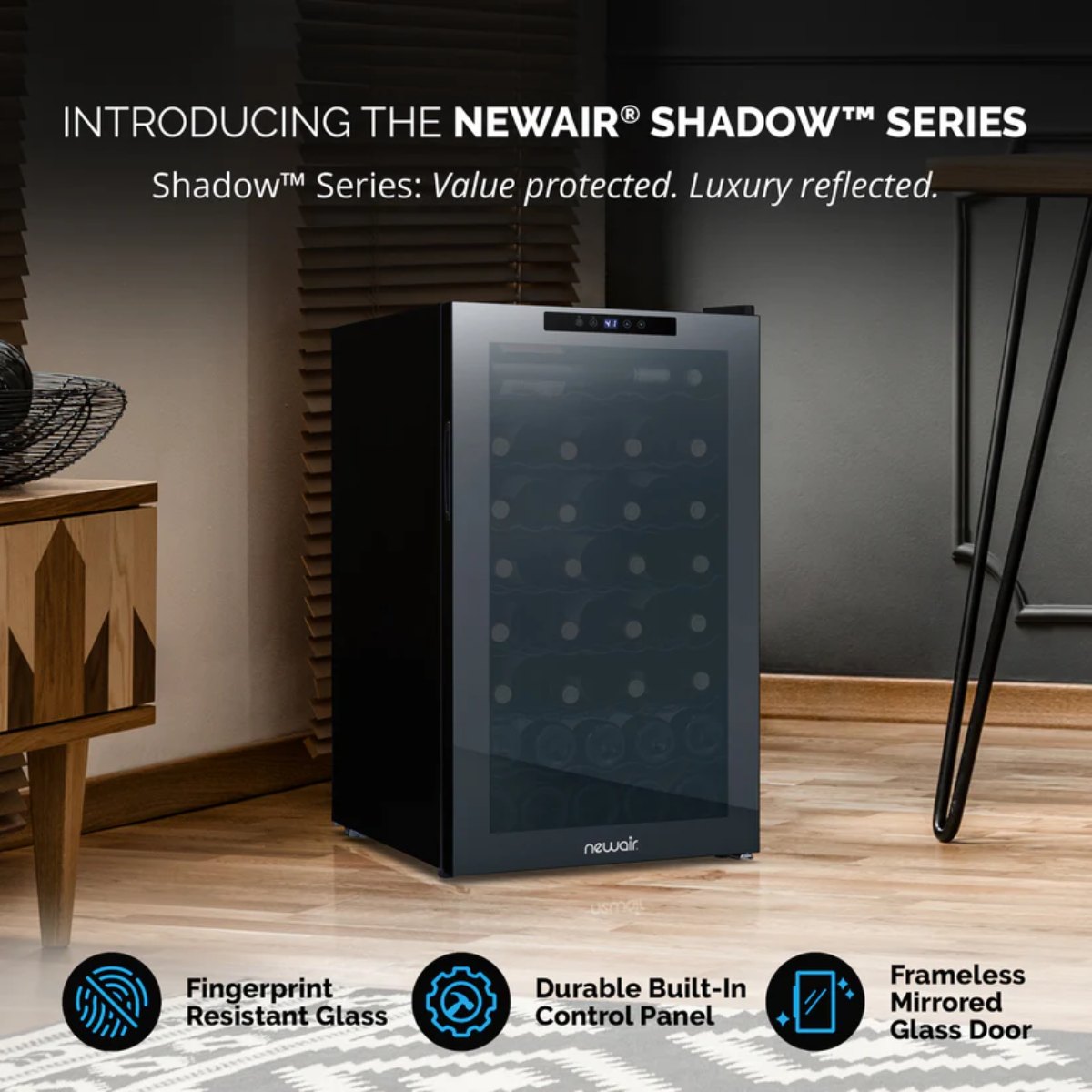 Newair 51 Bottle Shadow Series Wine Fridge – 19.5" Black - Shadow Series - Value Protected - Luxury Reflected