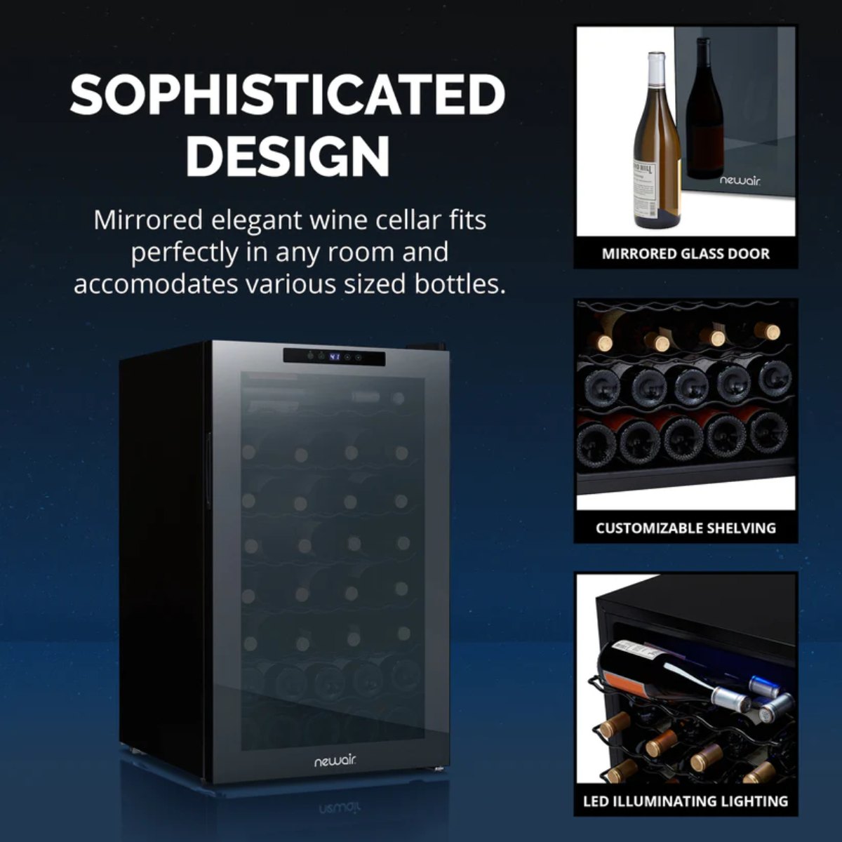 Newair 51 Bottle Shadow Series Wine Fridge – 19.5" Black - Sophisticated Design
