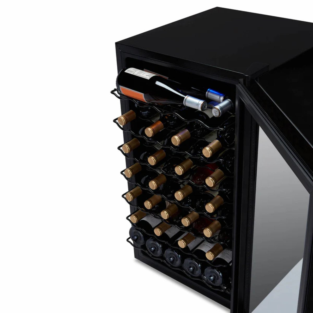 Newair 51 Bottle Shadow Series Wine Fridge – 19.5" Black - Top View of the Fridge with wines
