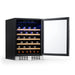Newair 52 Bottle Built In Wine Fridge – 24" Stainless Steel - front left view loaded shelves open door