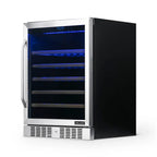 Newair 52 Bottle Built In Wine Fridge – 24" Stainless Steel - front right view empty shelves closed door