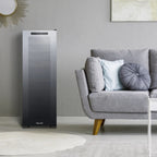 Newair 56 Bottle Shadow Series Dual Zone Wine Fridge – 16.9" Black - Fridge beside the gray couch