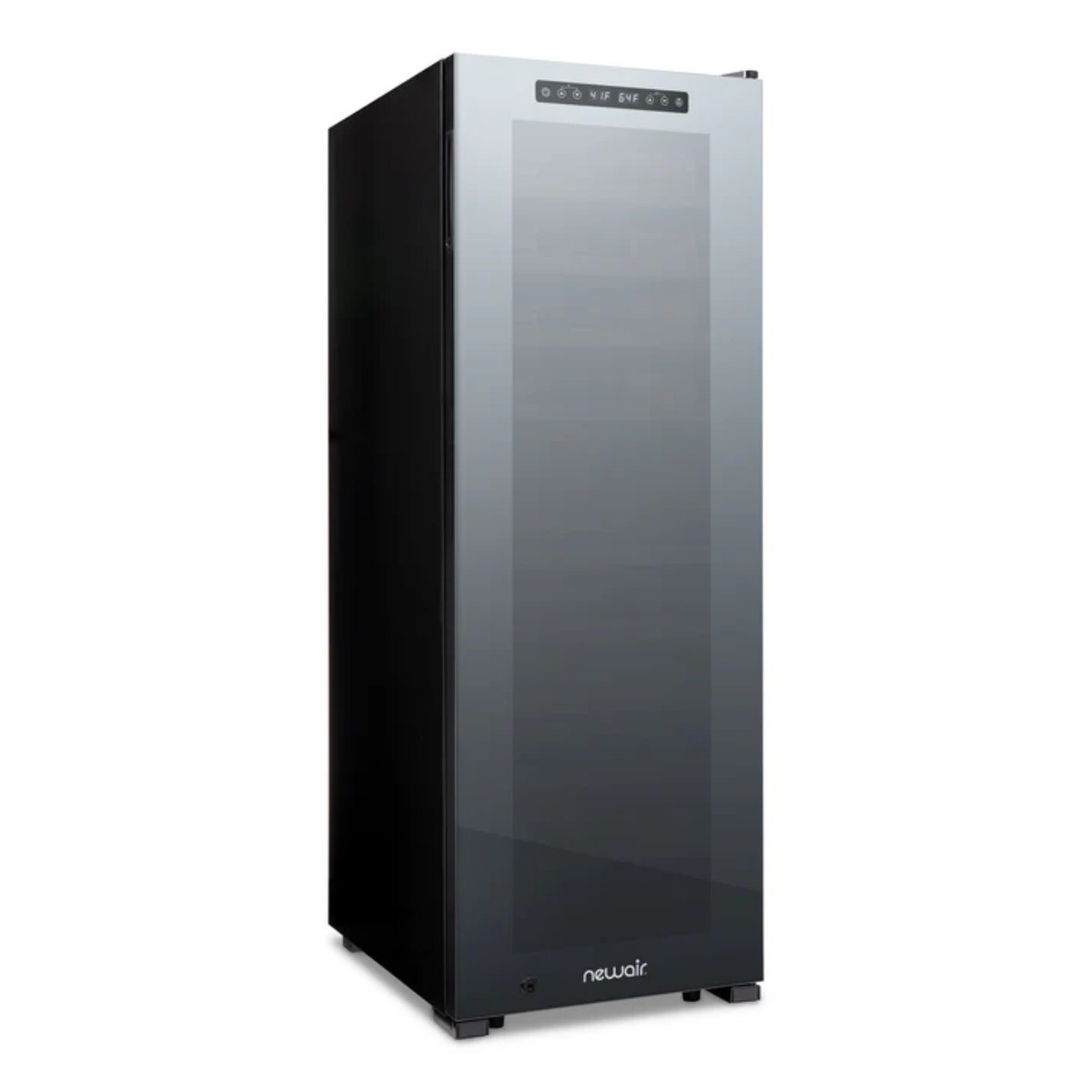 Newair 56 Bottle Shadow Series Dual Zone Wine Fridge – 16.9" Black - Front Left View Studio Image - Empty - Closed