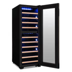 Newair 56 Bottle Shadow Series Dual Zone Wine Fridge – 16.9" Black - Front Left View Studio Image - Empty - Opened