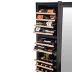 Newair 56 Bottle Shadow Series Dual Zone Wine Fridge – 16.9" Black - Front SIde View of the Fridge with wines