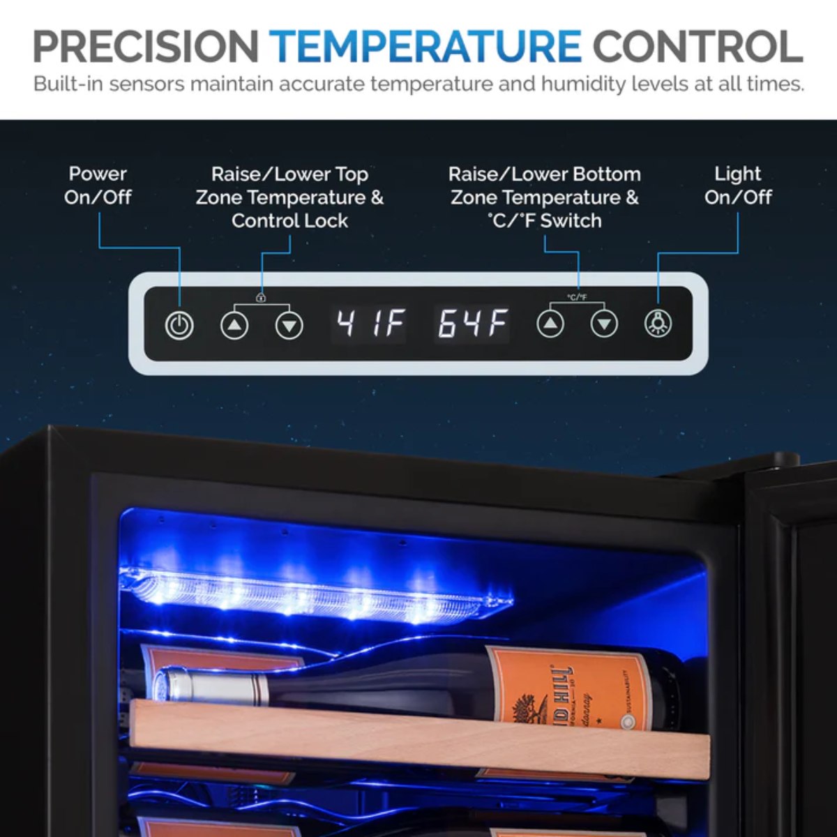 Newair 56 Bottle Shadow Series Dual Zone Wine Fridge – 16.9" Black - Precision Temperature Control