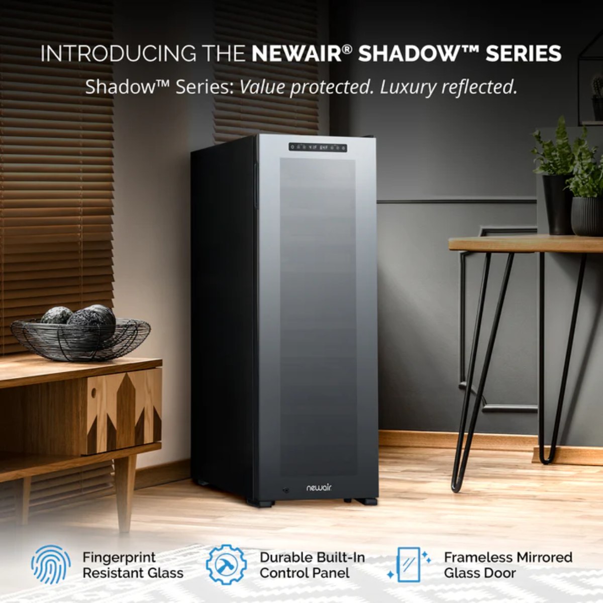 Newair 56 Bottle Shadow Series Dual Zone Wine Fridge – 16.9" Black - Shadow Series - Value Protected - Luxury Reflected