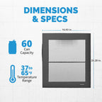 Newair 60-Can Freestanding Beverage Fridge – 16.75" Black - dimensions and specifications shown