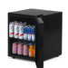 Newair 60-Can Freestanding Beverage Fridge – 16.75" Black - front right view loaded fridge open door