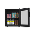 Newair 60-Can Freestanding Beverage Fridge – 16.75" Black - front view loaded fridge open door
