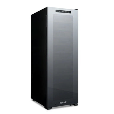Newair 62 Bottle Shadow Series Freestanding Wine Fridge – 16.9" Black - Front Left View Studio Image - Empty - Closed