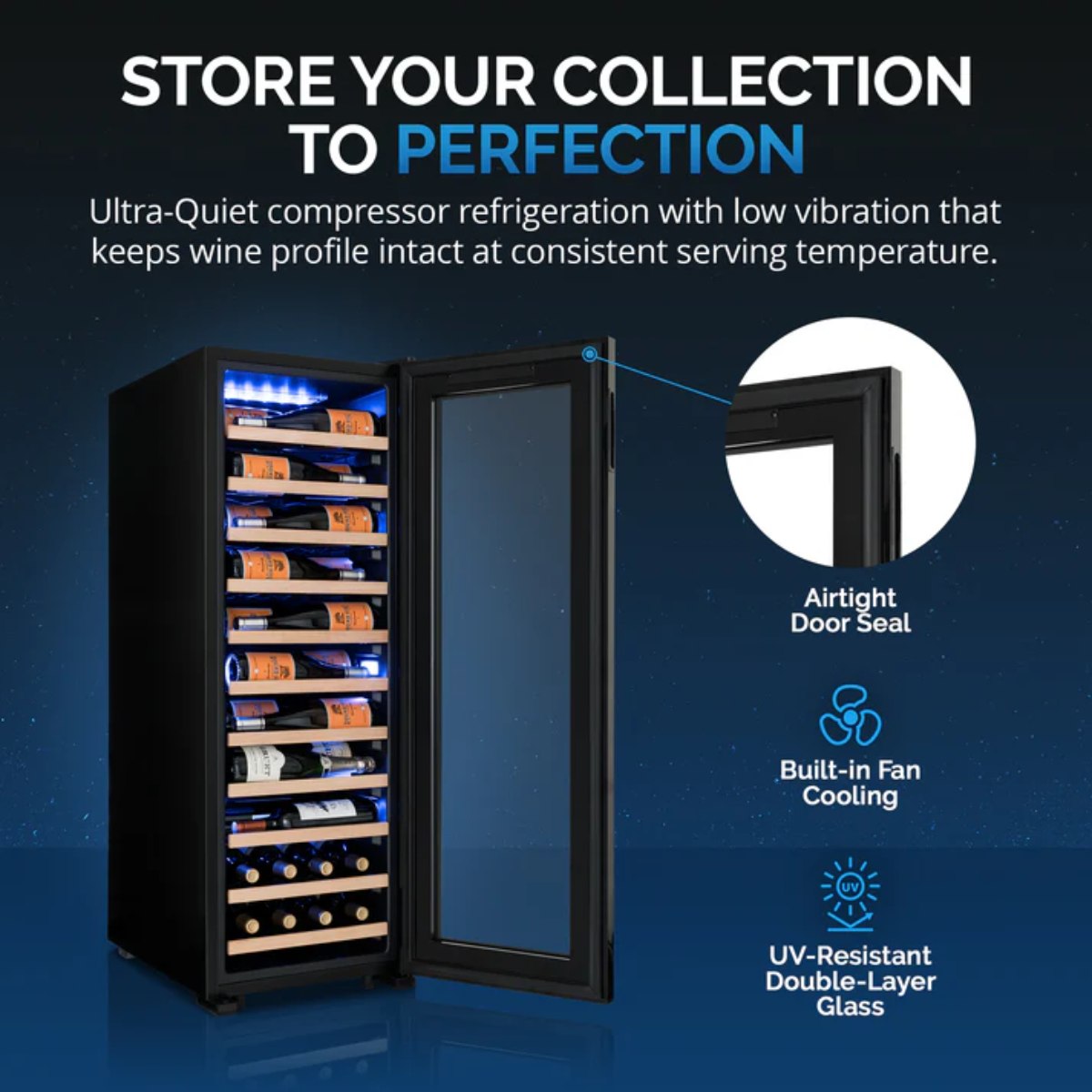 Newair 62 Bottle Shadow Series Freestanding Wine Fridge – 16.9" Black - Store your Collection to Perfection