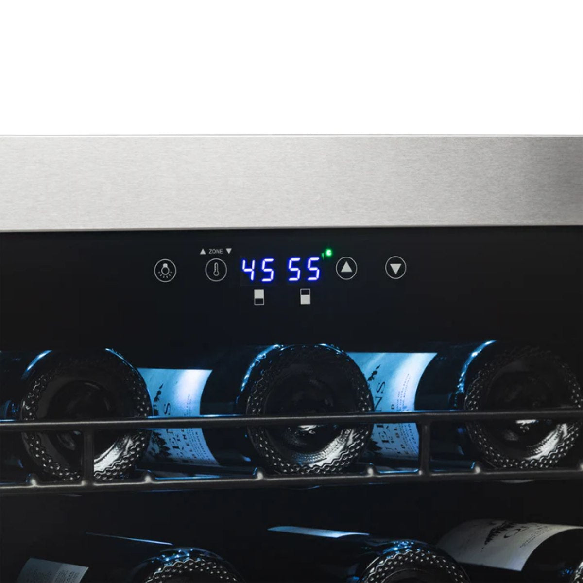 Newair 76 Bottle Dual Zone Wine Fridge – 23" Stainless Steel - Close up View of the Controls
