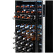Newair 76 Bottle Dual Zone Wine Fridge – 23" Stainless Steel - Side view of the adjustable shelves with wines