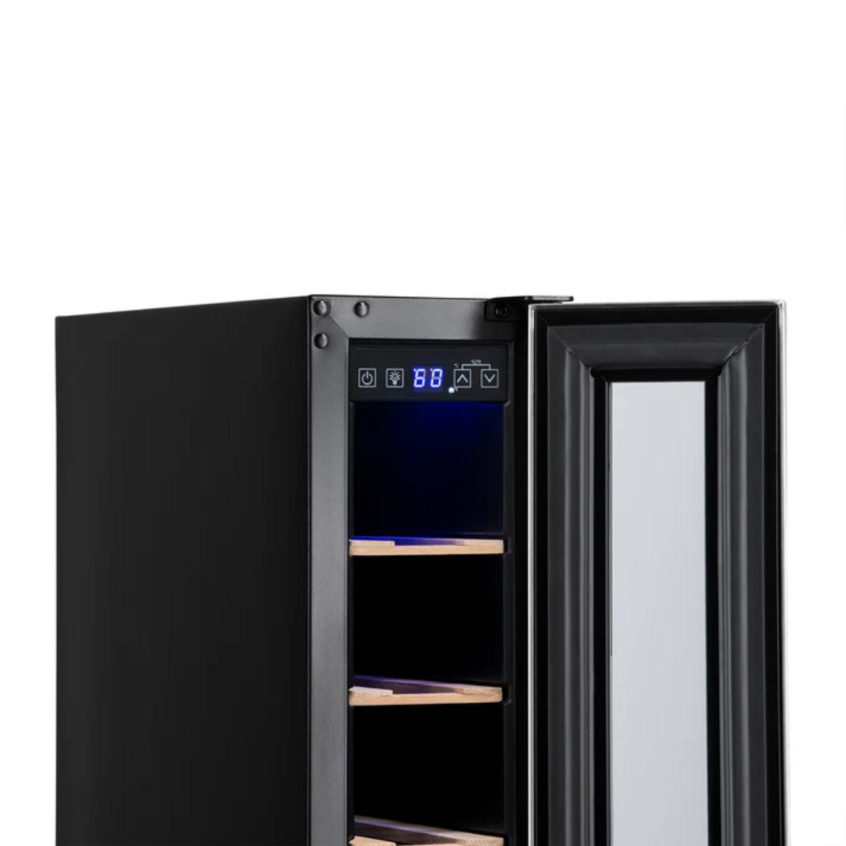 Newair 7 Bottle Built In Wine Fridge – 5.9" Stainless Steel - Close up view of the controls of the fridge