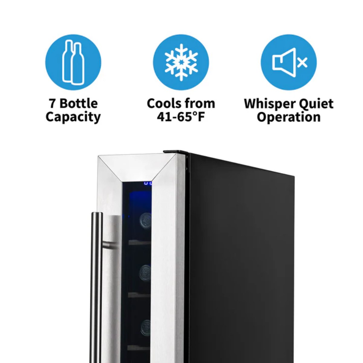 Newair 7 Bottle Built In Wine Fridge – 5.9" Stainless Steel - Fridge Specifications Shown