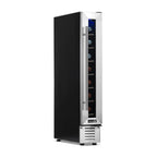 Newair 7 Bottle Built In Wine Fridge – 5.9" Stainless Steel - Front Left View - Loaded Shelves - Closed Door
