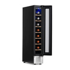 Newair 7 Bottle Built In Wine Fridge – 5.9" Stainless Steel - Front Left View - Loaded Shelves - Open Door