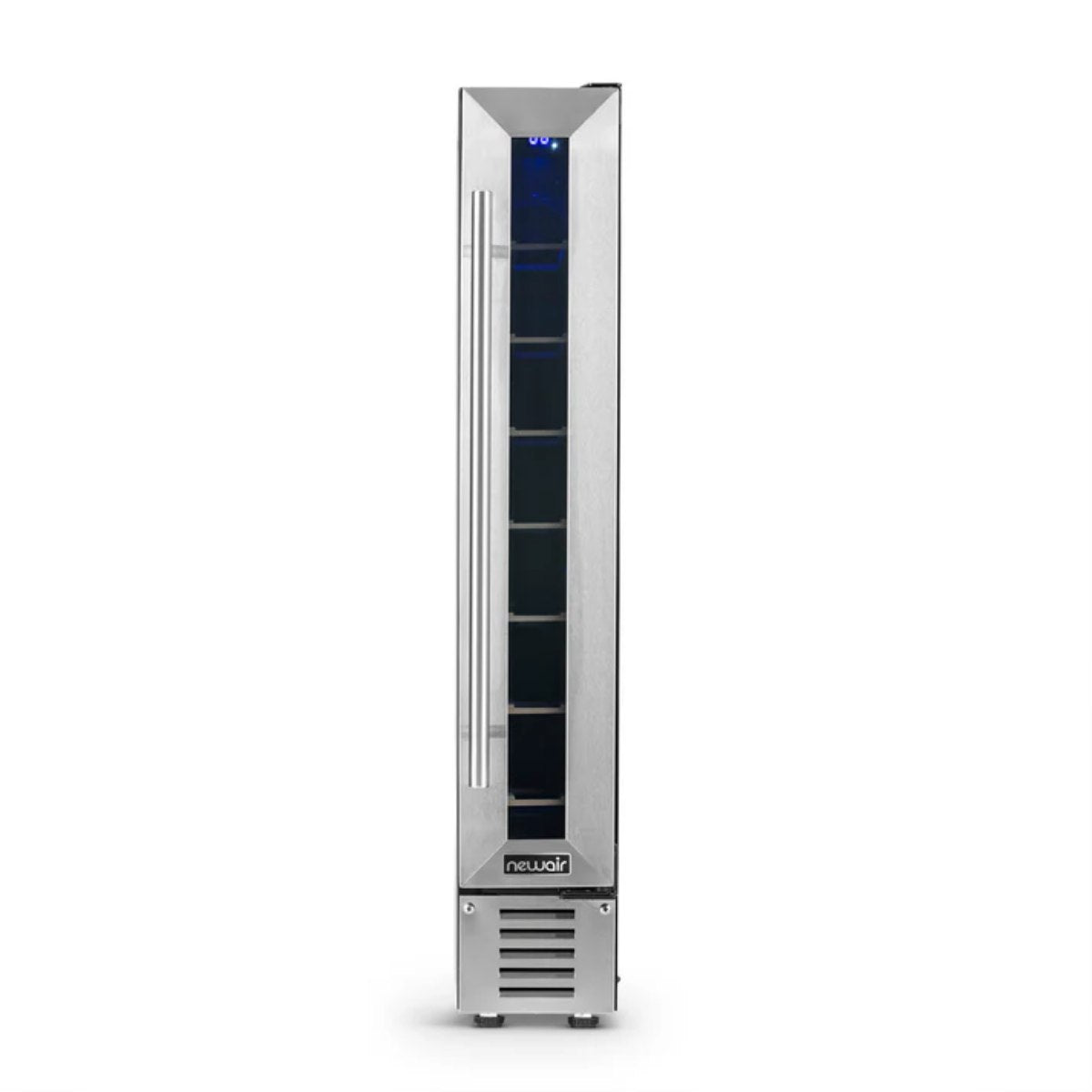 Newair 7 Bottle Built In Wine Fridge – 5.9" Stainless Steel - Front View - Empty Shelves - Closed Door
